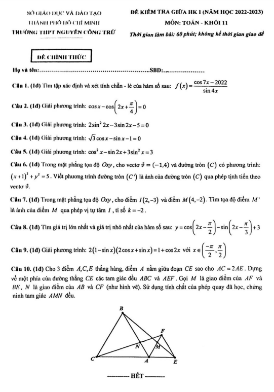 de thi giua hoc ki 1 hk1 lop 11 mon toan nam 2022 2023 truong thpt nguyen cong tru tp hcm d