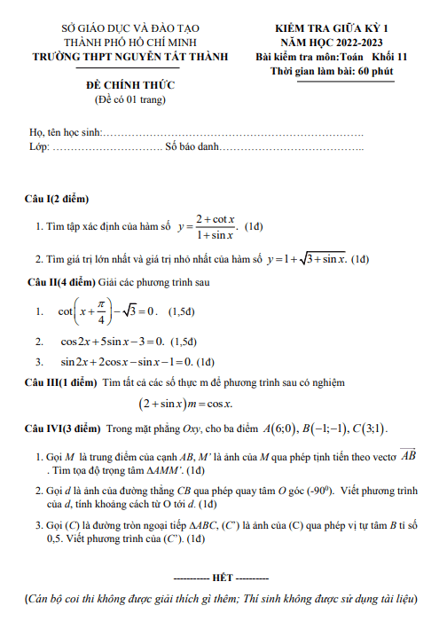 de thi giua hoc ki 1 hk1 lop 11 mon toan nam 2022 2023 truong thpt nguyen tat thanh tp hcm d