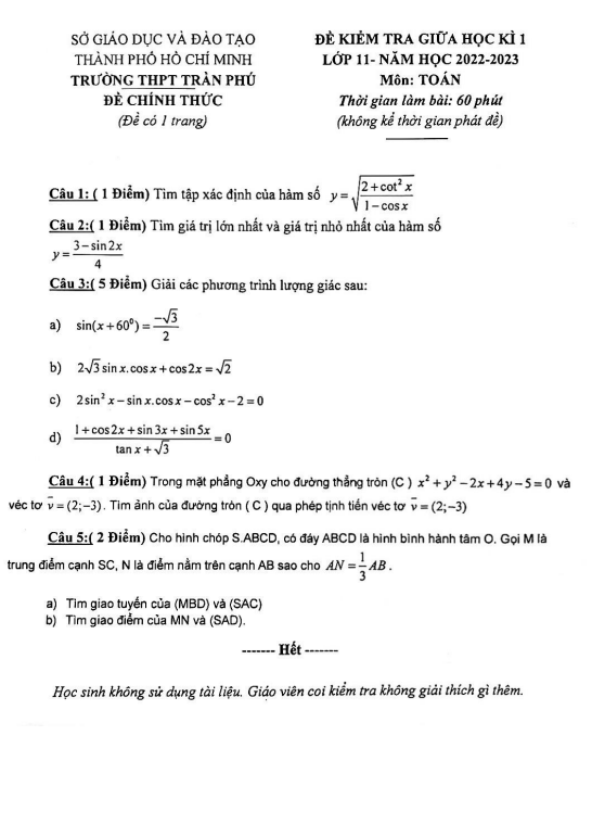 de thi giua hoc ki 1 hk1 lop 11 mon toan nam 2022 2023 truong thpt tran phu tp hcm d