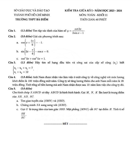 de thi giua hoc ki 1 hk1 lop 11 mon toan nam 2023 2024 truong thpt ba diem tp hcm d