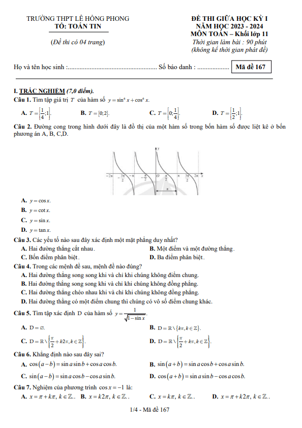 de thi giua hoc ki 1 hk1 lop 11 mon toan nam 2023 2024 truong thpt le hong phong dak lak d