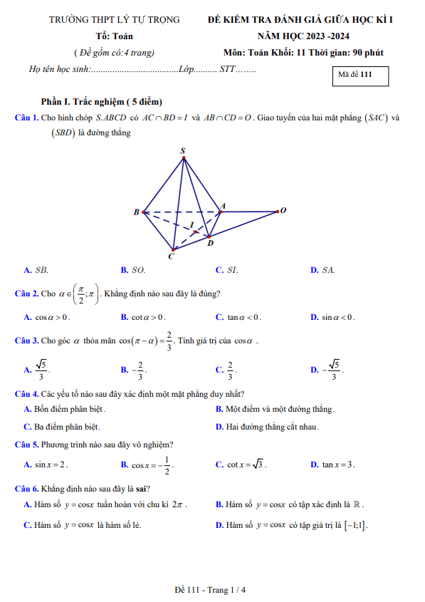 de thi giua hoc ki 1 hk1 lop 11 mon toan nam 2023 2024 truong thpt ly tu trong khanh hoa d