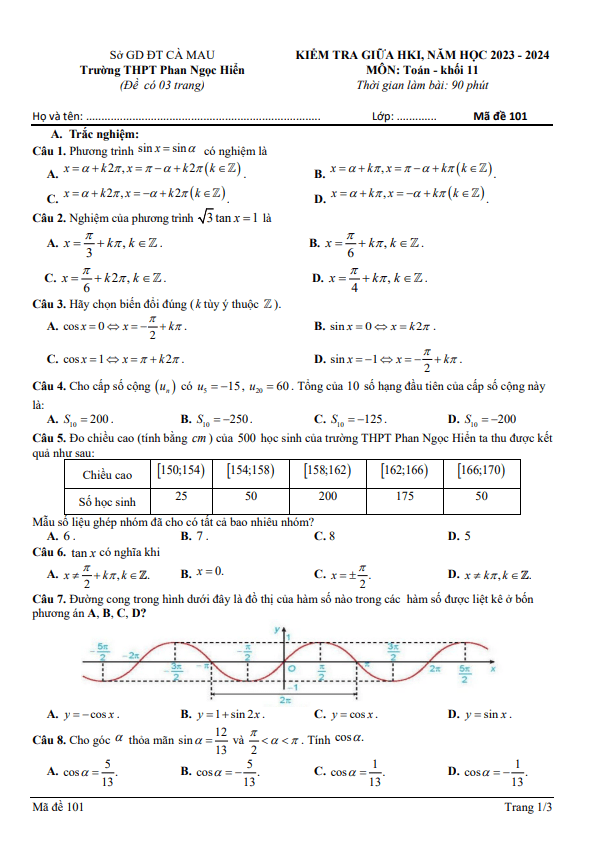 de thi giua hoc ki 1 hk1 lop 11 mon toan nam 2023 2024 truong thpt phan ngoc hien ca mau d