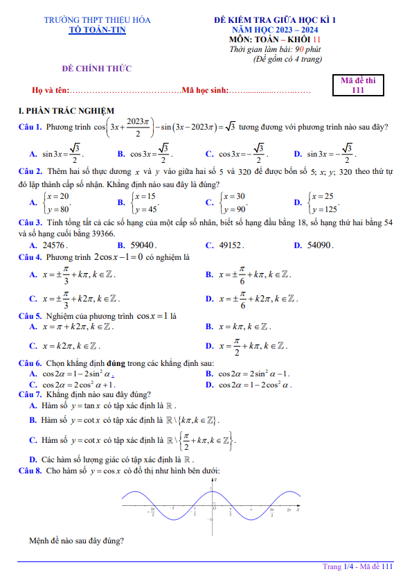 Đề thi giữa học kì 1 (HK1) lớp 11 môn Toán năm 2023 2024 trường THPT Thiệu Hóa Thanh Hóa 2 de thi giua hoc ki 1 hk1 lop 11 mon toan nam 2023 2024 truong thpt thieu hoa thanh hoa d