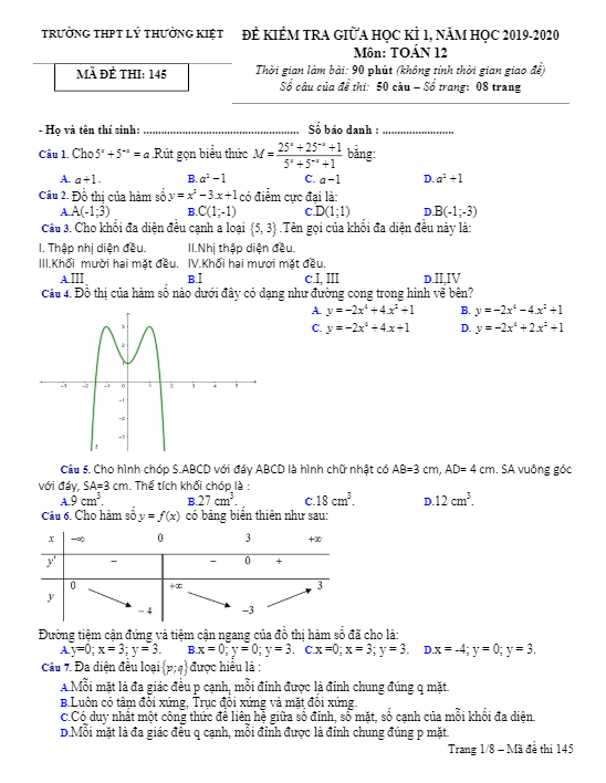 de thi giua hoc ki 1 hk1 lop 12 mon toan nam 2019 2020 truong thpt ly thuong kiet ha noi d