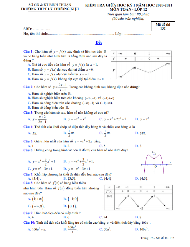 de thi giua hoc ki 1 hk1 lop 12 mon toan nam 2020 2021 truong thpt ly thuong kiet binh thuan d