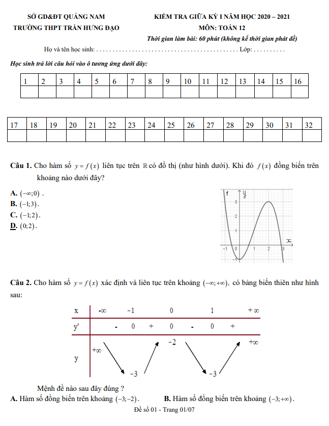 de thi giua hoc ki 1 hk1 lop 12 mon toan nam 2020 2021 truong thpt tran hung dao quang nam d