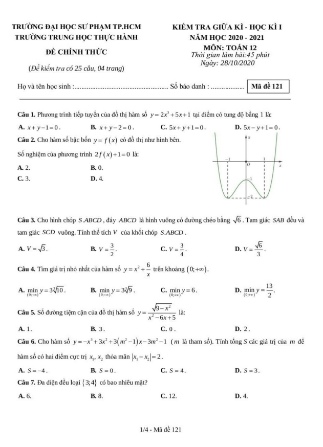 de thi giua hoc ki 1 hk1 lop 12 mon toan nam 2020 2021 truong trung hoc thuc hanh dhsp tp hcm d