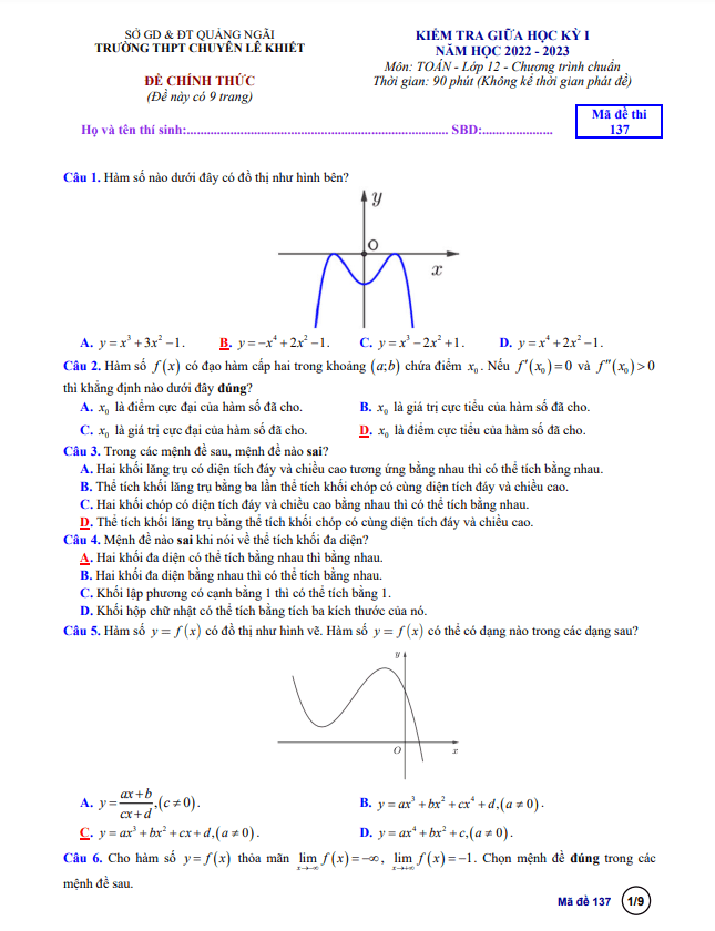 de thi giua hoc ki 1 hk1 lop 12 mon toan nam 2022 2023 truong chuyen le khiet quang ngai d