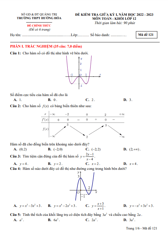 de thi giua hoc ki 1 hk1 lop 12 mon toan nam 2022 2023 truong thpt huong hoa quang tri d