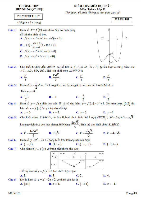 Đề thi giữa học kì 1 (HK1) lớp 12 môn Toán năm 2022 2023 trường THPT Huỳnh Ngọc Huệ Quảng Nam 4 de thi giua hoc ki 1 hk1 lop 12 mon toan nam 2022 2023 truong thpt huynh ngoc hue quang nam d