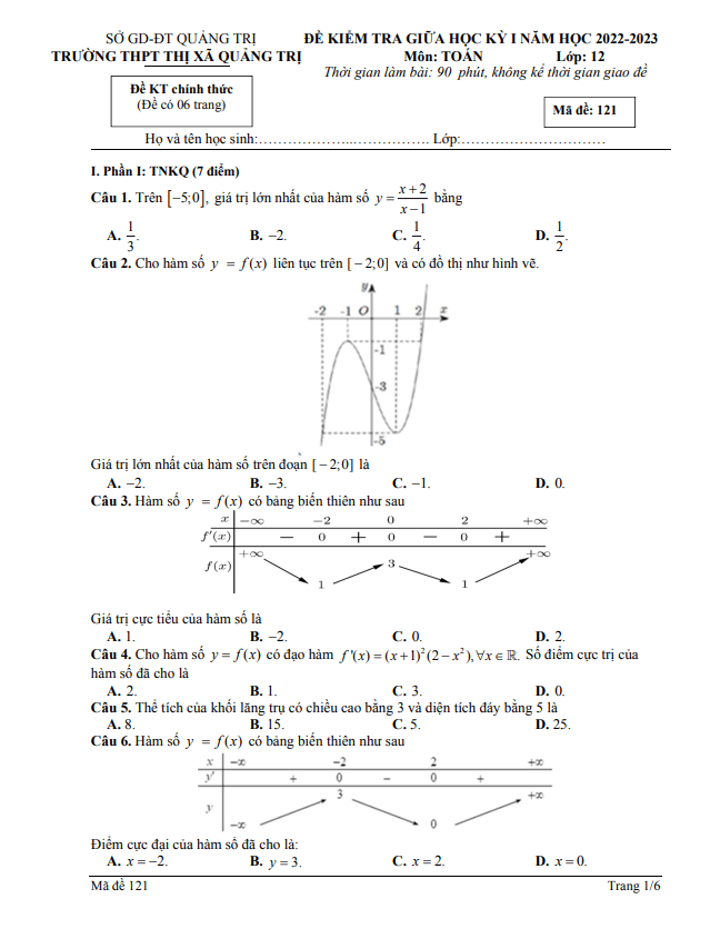 de thi giua hoc ki 1 hk1 lop 12 mon toan nam 2022 2023 truong thpt thi xa quang tri d