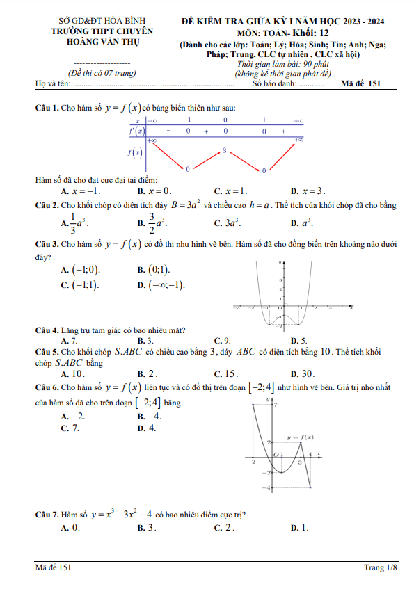 de thi giua hoc ki 1 hk1 lop 12 mon toan nam 2023 2024 truong chuyen hoang van thu hoa binh d