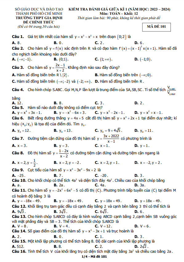 de thi giua hoc ki 1 hk1 lop 12 mon toan nam 2023 2024 truong thpt gia dinh tp hcm d