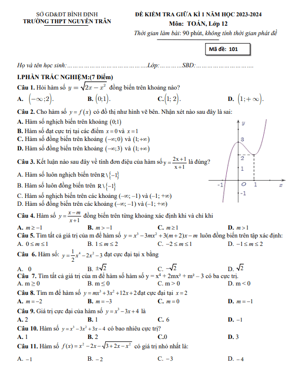 de thi giua hoc ki 1 hk1 lop 12 mon toan nam 2023 2024 truong thpt nguyen tran binh dinh d