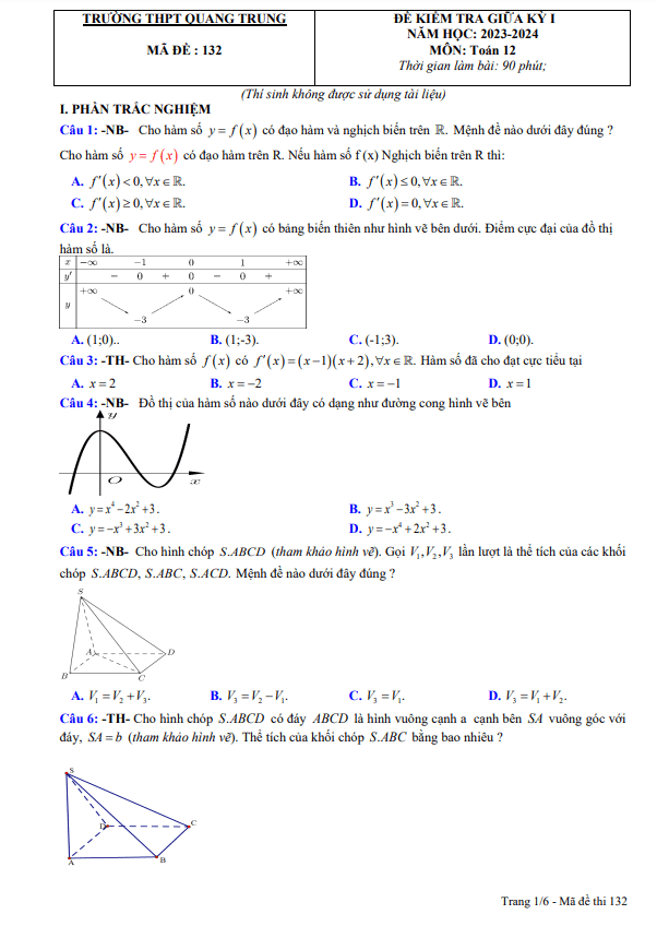 de thi giua hoc ki 1 hk1 lop 12 mon toan nam 2023 2024 truong thpt quang trung quang ngai d
