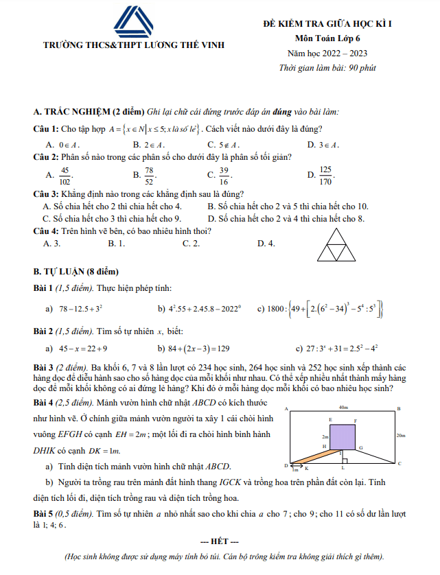 Đề thi giữa học kì 1 (HK1) lớp 6 môn Toán năm 2022 2023 trường Lương Thế Vinh Hà Nội 6 de thi giua hoc ki 1 hk1 lop 6 mon toan nam 2022 2023 truong luong the vinh ha noi d