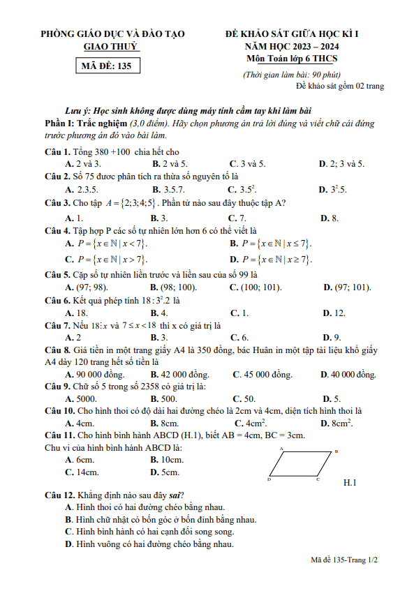 de thi giua hoc ki 1 hk1 lop 6 mon toan nam 2023 2024 phong gd dt giao thuy nam dinh d