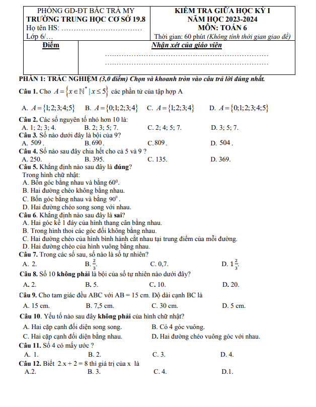 de thi giua hoc ki 1 hk1 lop 6 mon toan nam 2023 2024 truong thcs 19 8 quang nam d