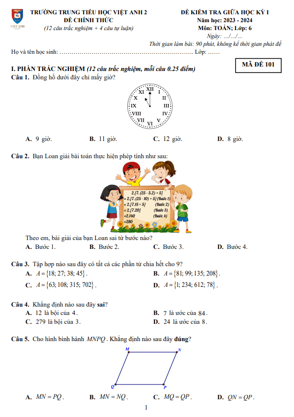 de thi giua hoc ki 1 hk1 lop 6 mon toan nam 2023 2024 truong viet anh 2 binh duong d