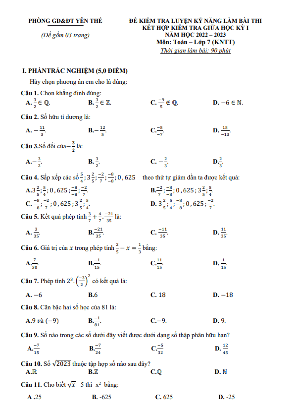 Đề thi giữa học kì 1 (HK1) lớp 7 môn Toán (KNTTVCS) năm 2022 2023 phòng GD ĐT Yên Thế Bắc Giang 2 de thi giua hoc ki 1 hk1 lop 7 mon toan knttvcs nam 2022 2023 phong gd dt yen the bac giang d