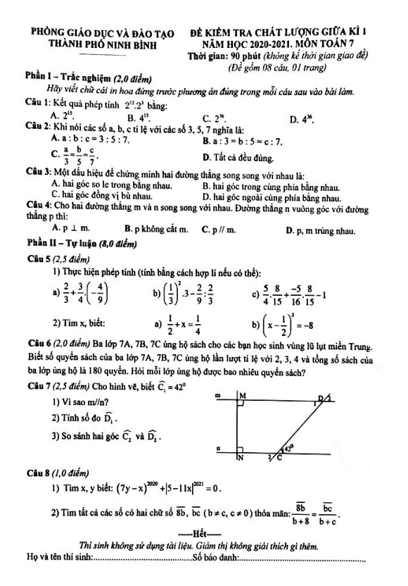de thi giua hoc ki 1 hk1 lop 7 mon toan nam 2020 2021 phong gd dt thanh pho ninh binh d