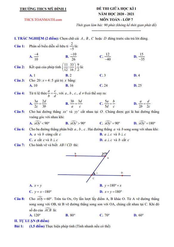 de thi giua hoc ki 1 hk1 lop 7 mon toan nam 2020 2021 truong thcs my dinh 1 ha noi d