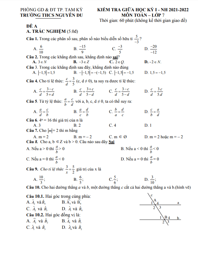 de thi giua hoc ki 1 hk1 lop 7 mon toan nam 2021 2022 truong thcs nguyen du quang nam d