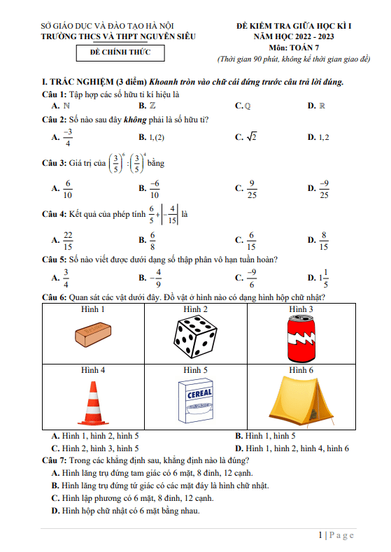 de thi giua hoc ki 1 hk1 lop 7 mon toan nam 2022 2023 truong thcs thpt nguyen sieu ha noi d