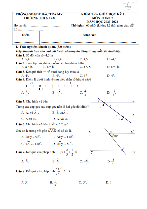 de thi giua hoc ki 1 hk1 lop 7 mon toan nam 2023 2024 truong thcs 19 8 quang nam d