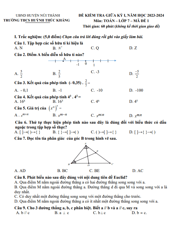de thi giua hoc ki 1 hk1 lop 7 mon toan nam 2023 2024 truong thcs huynh thuc khang quang nam d