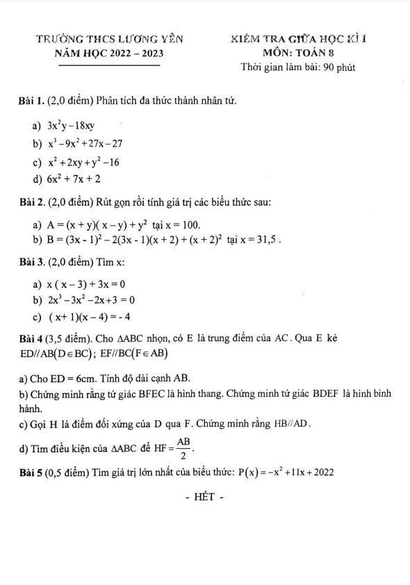 Đề thi giữa học kì 1 (HK1) lớp 8 môn Toán năm 2022 2023 trường THCS Lương Yên Hà Nội 5 de thi giua hoc ki 1 hk1 lop 8 mon toan nam 2022 2023 truong thcs luong yen ha noi d
