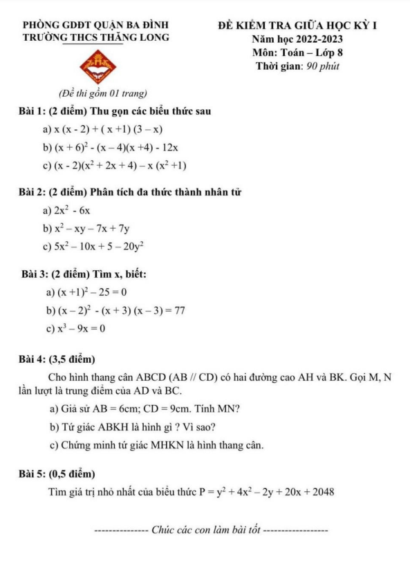 Đề thi giữa học kì 1 (HK1) lớp 8 môn Toán năm 2022 2023 trường THCS Thăng Long Hà Nội 8 de thi giua hoc ki 1 hk1 lop 8 mon toan nam 2022 2023 truong thcs thang long ha noi d