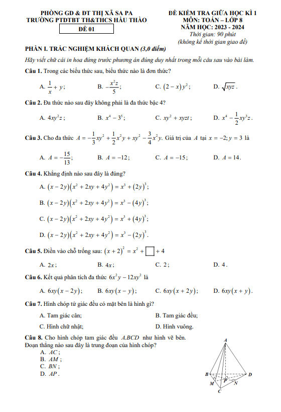 de thi giua hoc ki 1 hk1 lop 8 mon toan nam 2023 2024 truong th thcs hau thao lao cai d