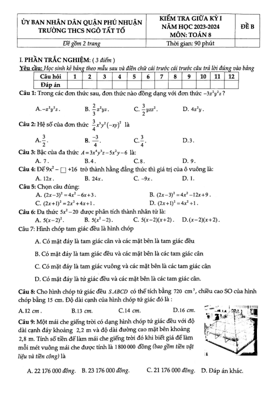 de thi giua hoc ki 1 hk1 lop 8 mon toan nam 2023 2024 truong thcs ngo tat to tp hcm d