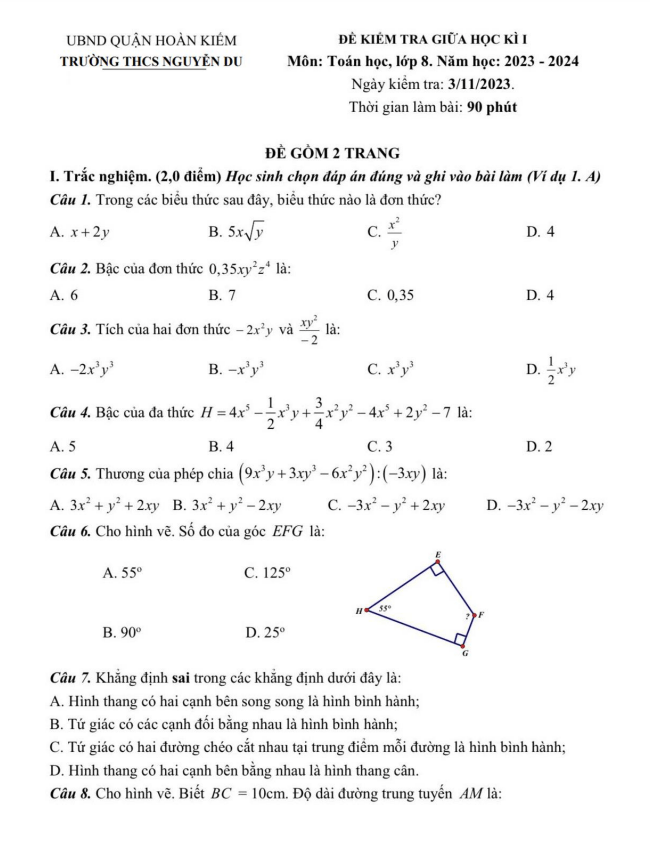 de thi giua hoc ki 1 hk1 lop 8 mon toan nam 2023 2024 truong thcs nguyen du ha noi d