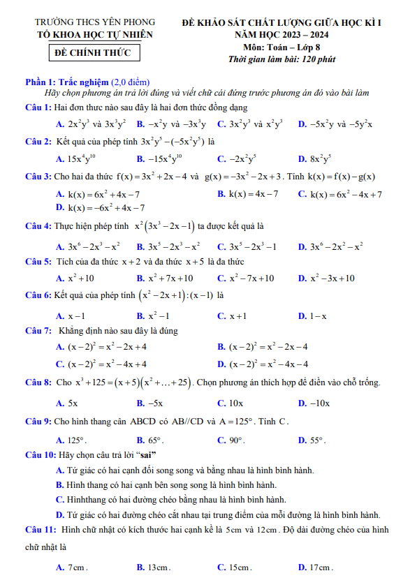 de thi giua hoc ki 1 hk1 lop 8 mon toan nam 2023 2024 truong thcs yen phong nam dinh d