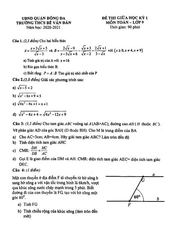 Đề thi giữa học kì 1 (HK1) lớp 9 môn Toán năm 2020 2021 trường THCS Bế Văn Đàn Hà Nội 2 de thi giua hoc ki 1 hk1 lop 9 mon toan nam 2020 2021 truong thcs be van dan ha noi d