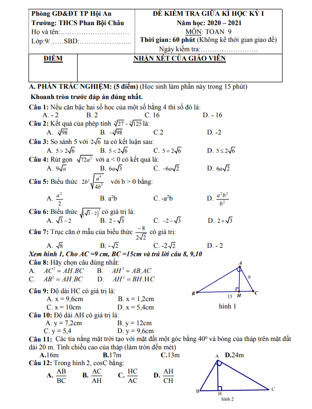 de thi giua hoc ki 1 hk1 lop 9 mon toan nam 2020 2021 truong thcs phan boi chau quang nam d