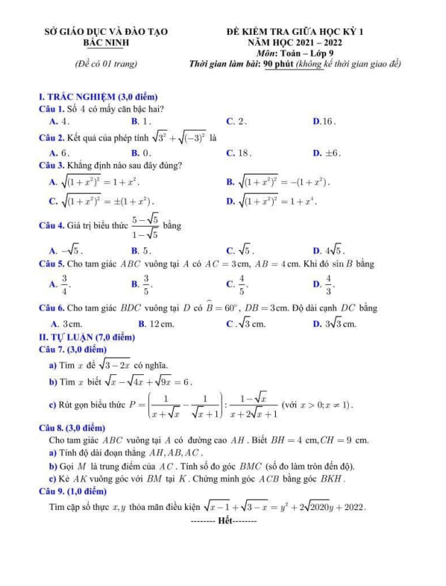 Đề thi giữa học kì 1 (HK1) lớp 9 môn Toán năm 2021 2022 sở GD ĐT Bắc Ninh 8 de thi giua hoc ki 1 hk1 lop 9 mon toan nam 2021 2022 so gd dt bac ninh d