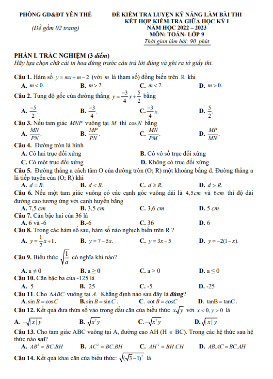 de thi giua hoc ki 1 hk1 lop 9 mon toan nam 2022 2023 phong gd dt yen the bac giang d