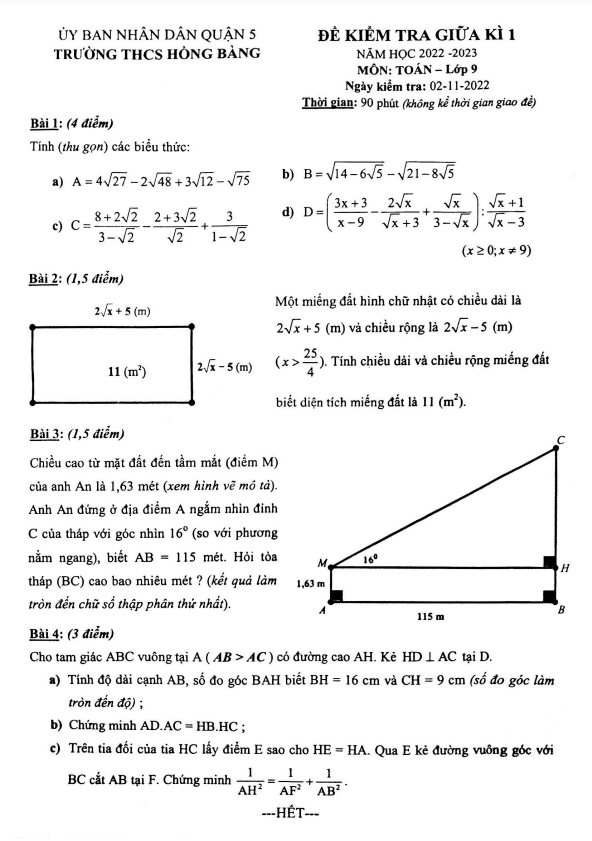 de thi giua hoc ki 1 hk1 lop 9 mon toan nam 2022 2023 truong thcs hong bang tp hcm d