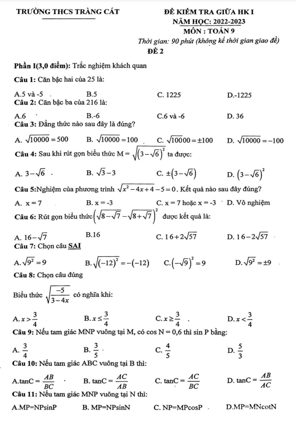 de thi giua hoc ki 1 hk1 lop 9 mon toan nam 2022 2023 truong thcs trang cat hai phong d