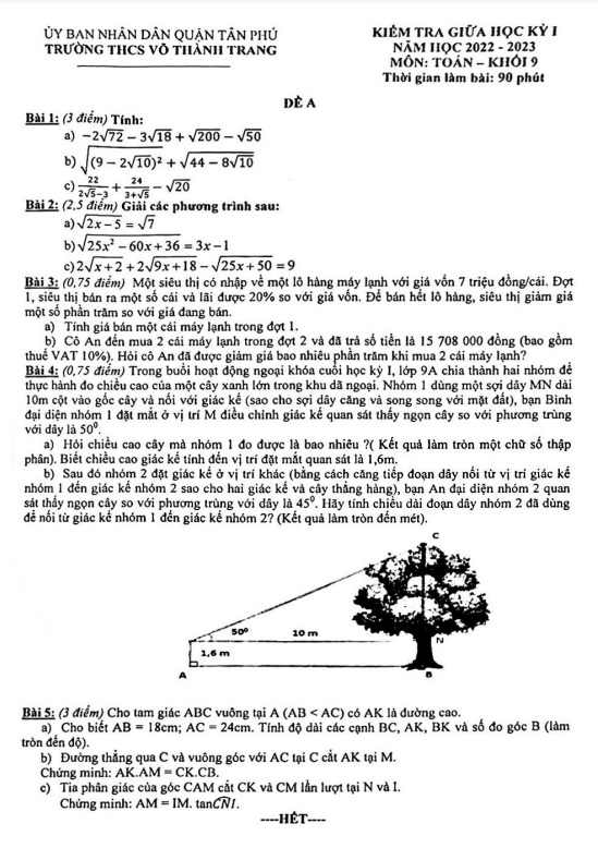de thi giua hoc ki 1 hk1 lop 9 mon toan nam 2022 2023 truong thcs vo thanh trang tp hcm d