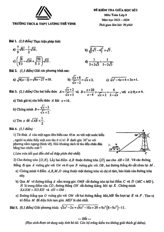 de thi giua hoc ki 1 hk1 lop 9 mon toan nam 2023 2024 truong luong the vinh ha noi d