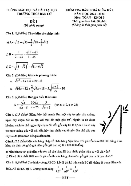 de thi giua hoc ki 1 hk1 lop 9 mon toan nam 2023 2024 truong thcs ban co tp hcm d
