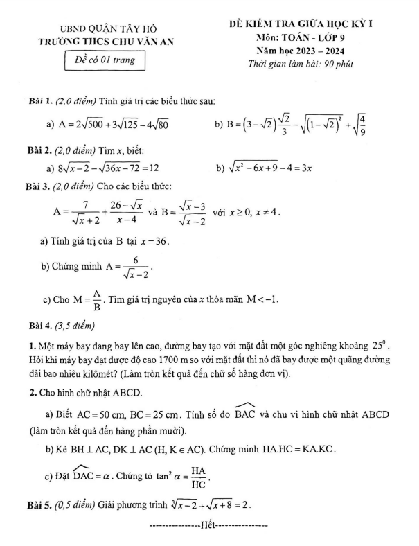 de thi giua hoc ki 1 hk1 lop 9 mon toan nam 2023 2024 truong thcs chu van an ha noi d