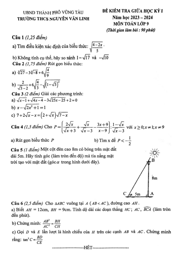 de thi giua hoc ki 1 hk1 lop 9 mon toan nam 2023 2024 truong thcs nguyen van linh br vt d