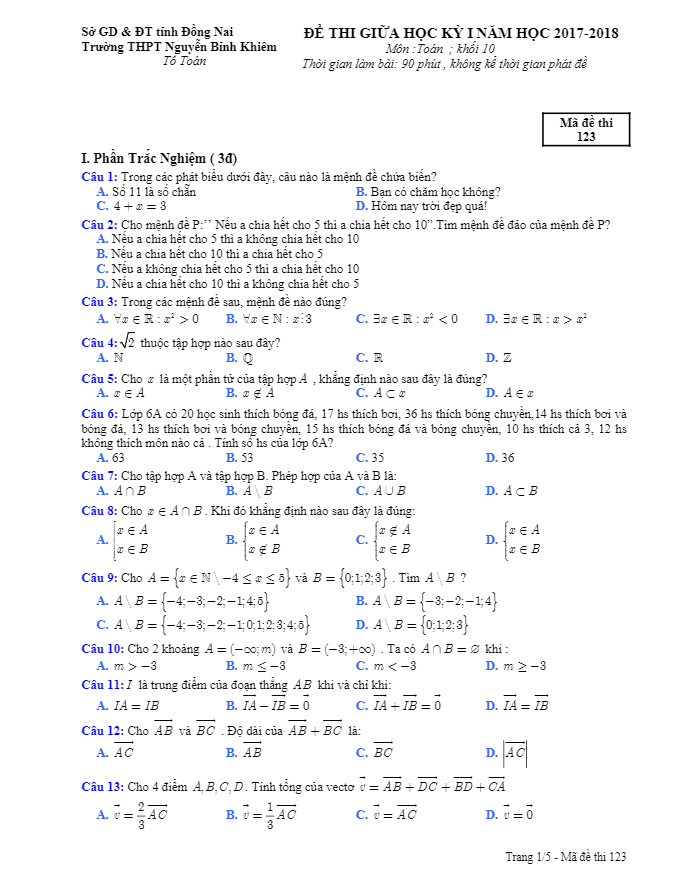 de thi giua hoc ki 1 hk1 nam hoc 2017 2018 lop 10 mon toan truong thpt nguyen binh khiem dong nai d