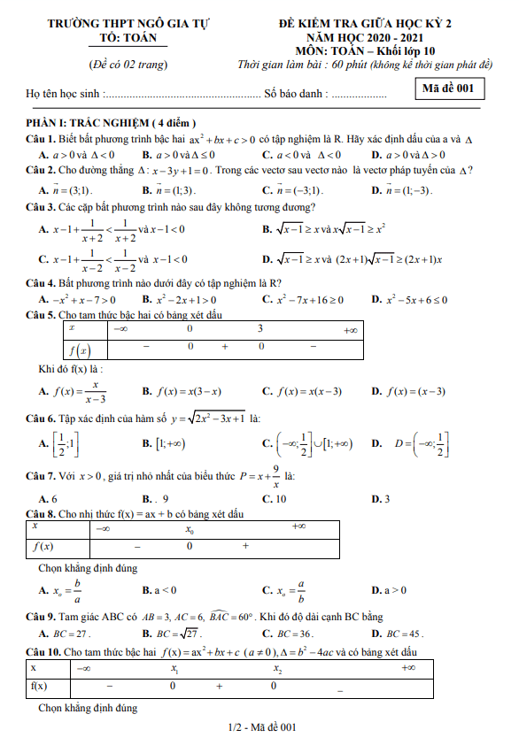 de thi giua hoc ki 2 hk2 lop 10 mon toan nam 2020 2021 truong thpt ngo gia tu dak lak d